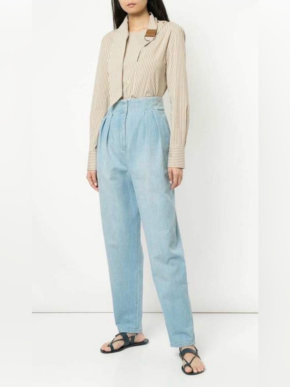 TIBI Kaia Stripe Asymmetric Tie Blouse